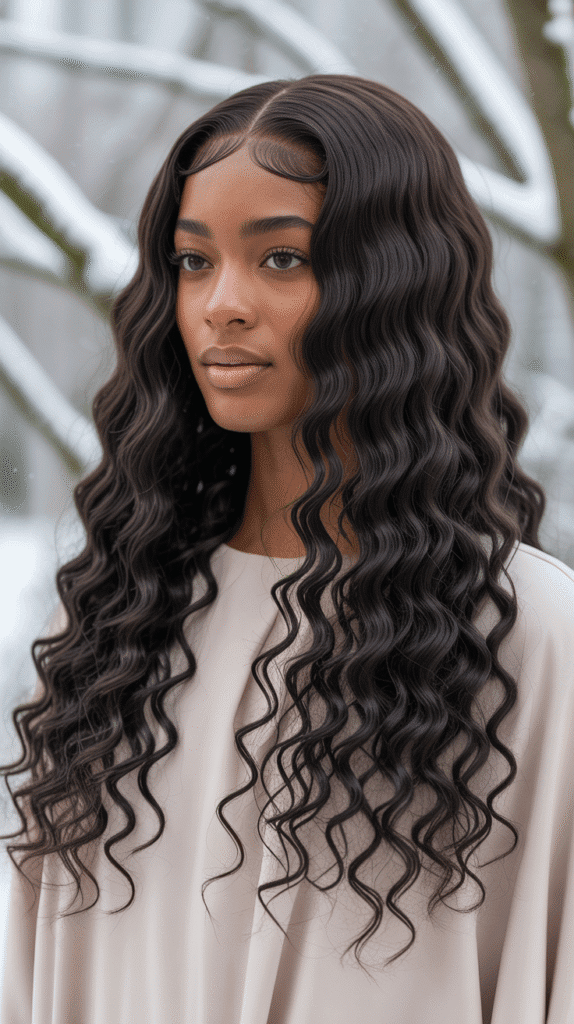 30 Gorgeous Winter Wig Styles for Black Women You'll Want to Try Now 9 Deep Wave Middle Part