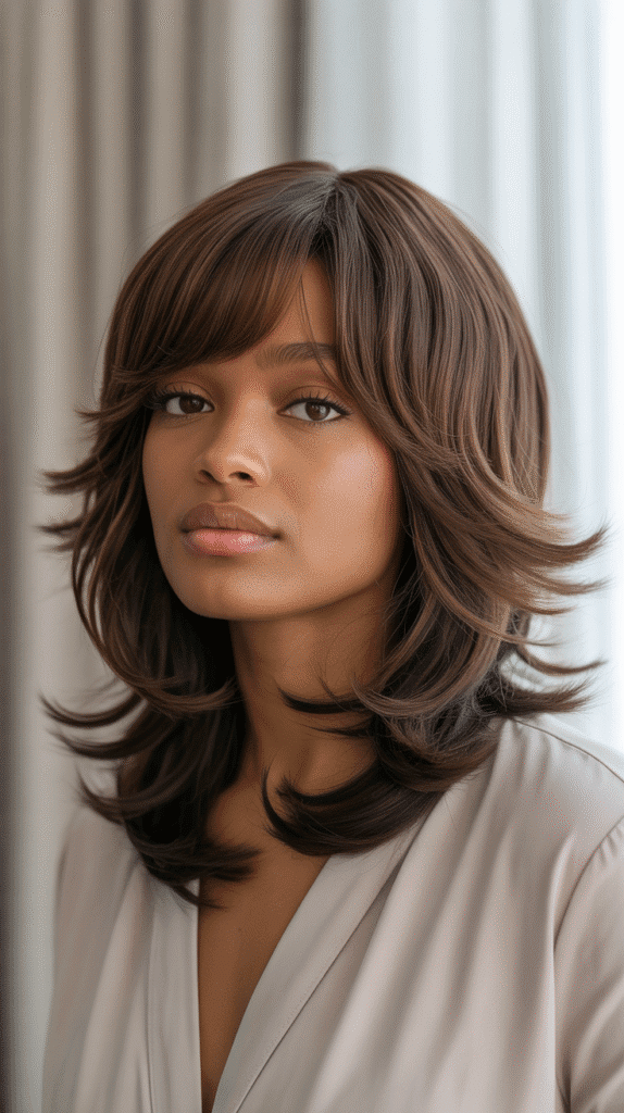30 Gorgeous Winter Wig Styles for Black Women You'll Want to Try Now 15 Layered Shag with Bangs