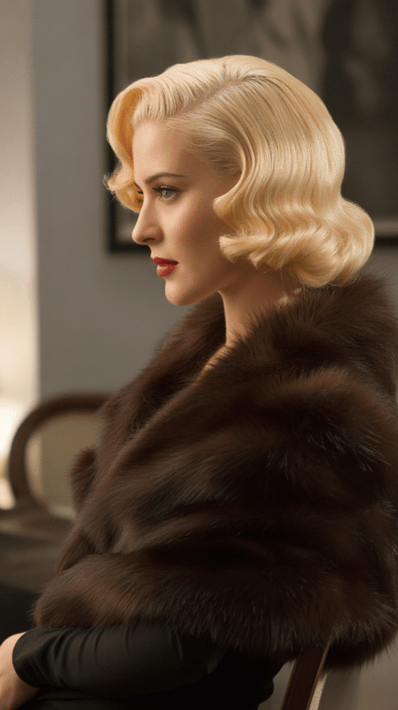33 Elegant 1930s Updo Hairstyles for Long Hair You Must Try 13 Low Side Chignon with Deep Part