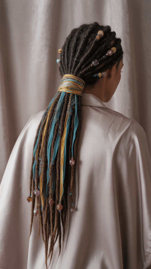 30 Latest Dreadlock Styles for Women That Inspire Confidence 29 Wrapped Ponytail with Locs