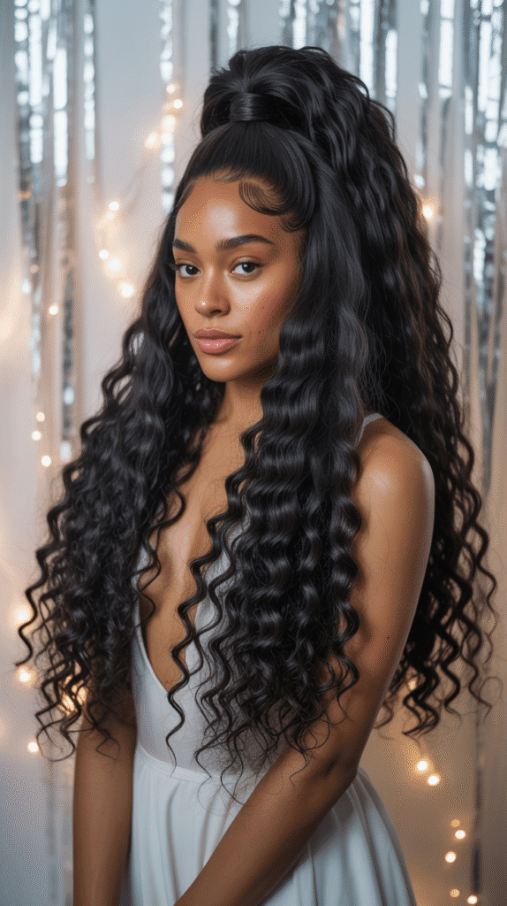 30 Gorgeous Winter Wig Styles for Black Women You'll Want to Try Now 26 Crimped Texture High Ponytail