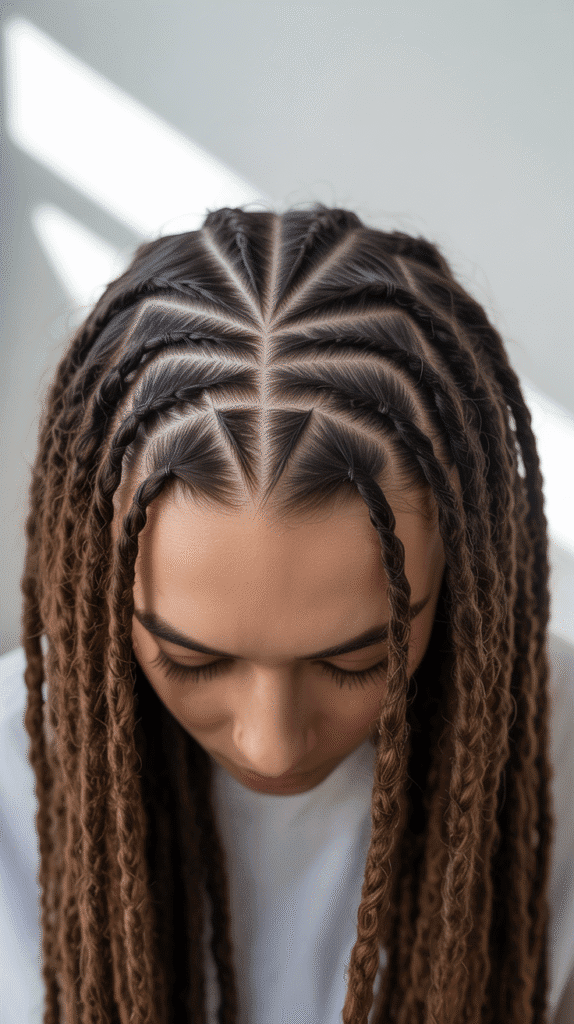 33 Latest Long Dreadlock Styles Full of Elegance and Style 29 Geometric Parting Design