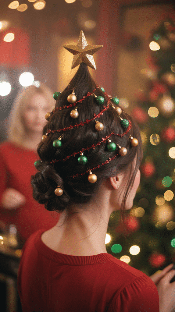 30 Cute Christmas Party Hairstyles for Kids That Are Adorable 4 Christmas Tree Hair Design
