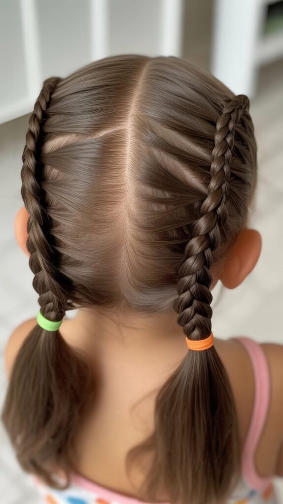 Zigzag Part with Double Braided Ponytails