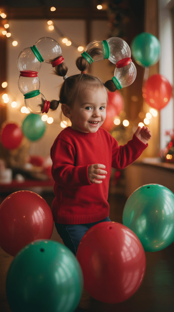 30 Cute Christmas Party Hairstyles for Kids That Are Adorable 8 Bubble Ponytail with Red and Green Elastics