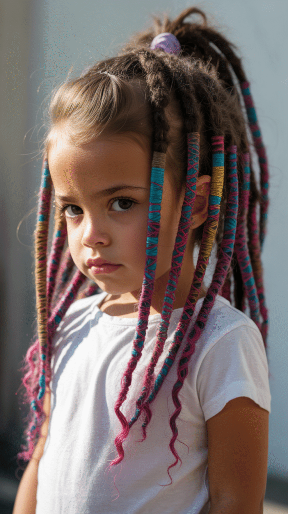 30 Latest Dreadlock Styles for Kids That Are Adorable 29 Wrapped Loc Ponytail with Design