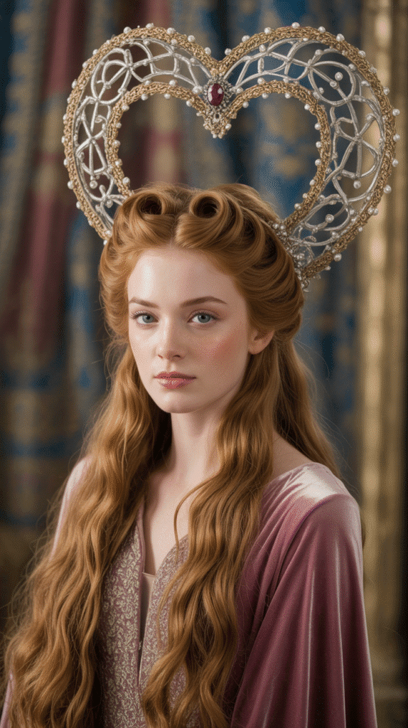 30 Regal Medieval Hairstyles for Princesses and Queens 19 The Heart-Shaped Headdress with Templers