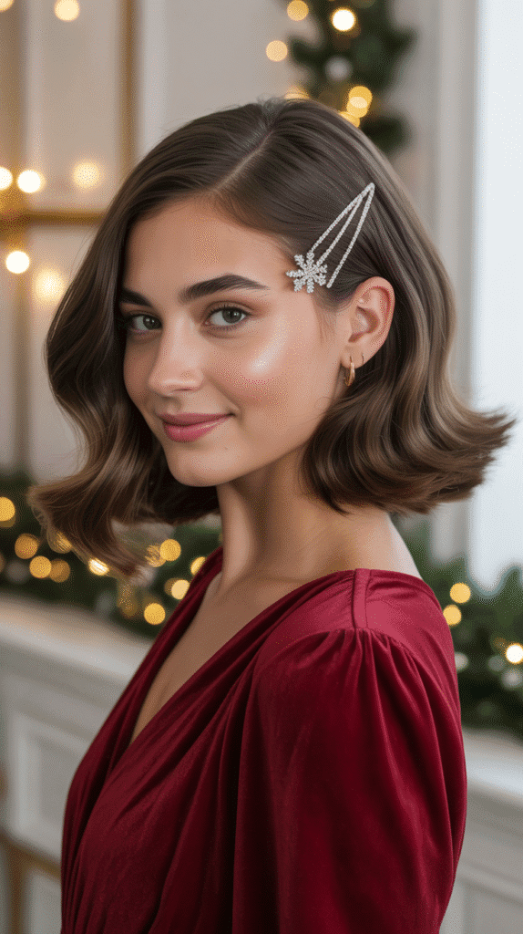 27 Chic Christmas Party Hairstyles for Medium Hair That Dazzle 4 Sleek Side-Swept Style