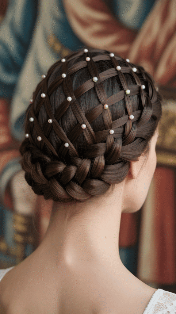 30 Fairytale-Inspired Medieval Hairstyles for Princesses 9 Lattice Braid Updo