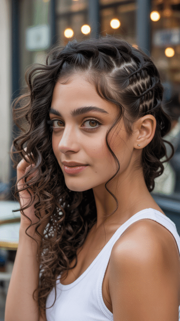 33 Trendy French Hairstyles for Curly Hair That Embrace Natural Beauty 18 Asymmetrical Pinned Style