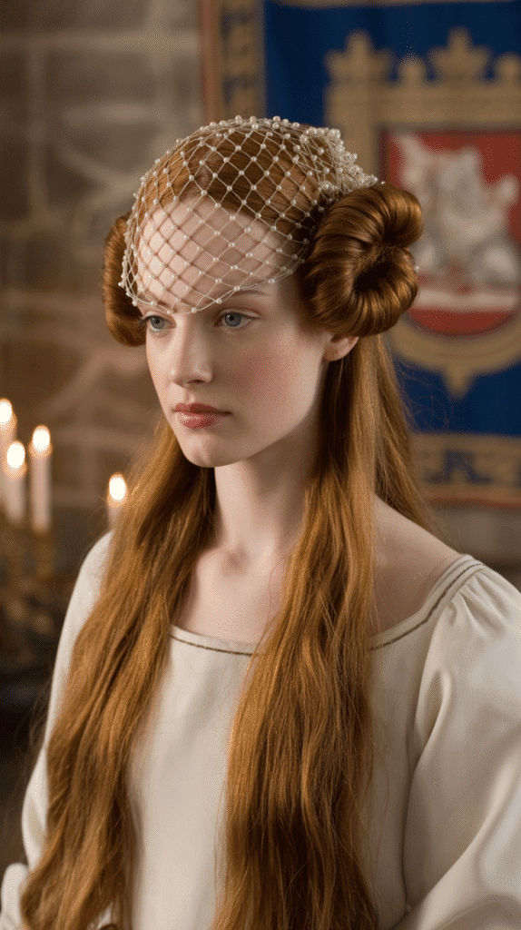 30 Regal Medieval Hairstyles for Princesses and Queens 21 The Crespine Net with Side Coils