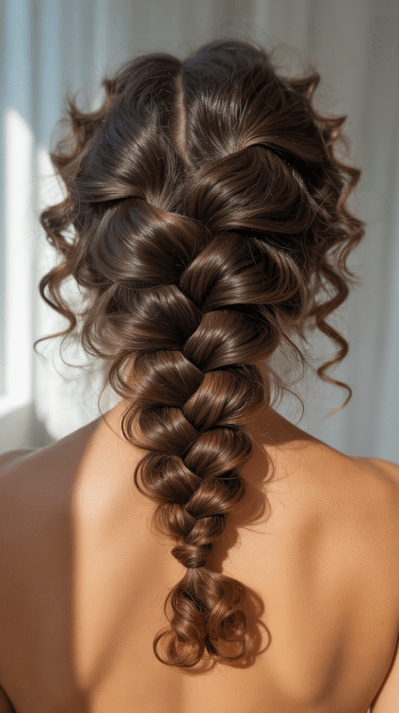 33 Stunning Curly Half-Up Half-Down Hairstyles 15 Curly Half-Up with Pull-Through Braid