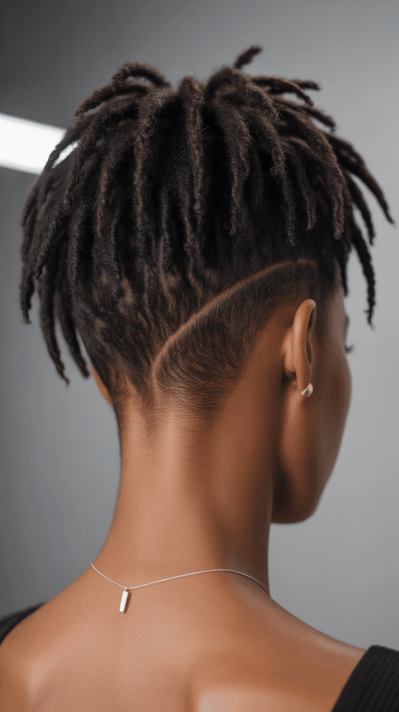 33 Chic Short Dreadlock Styles for Ladies That Stay in Style 26 Tapered Nape with Locs