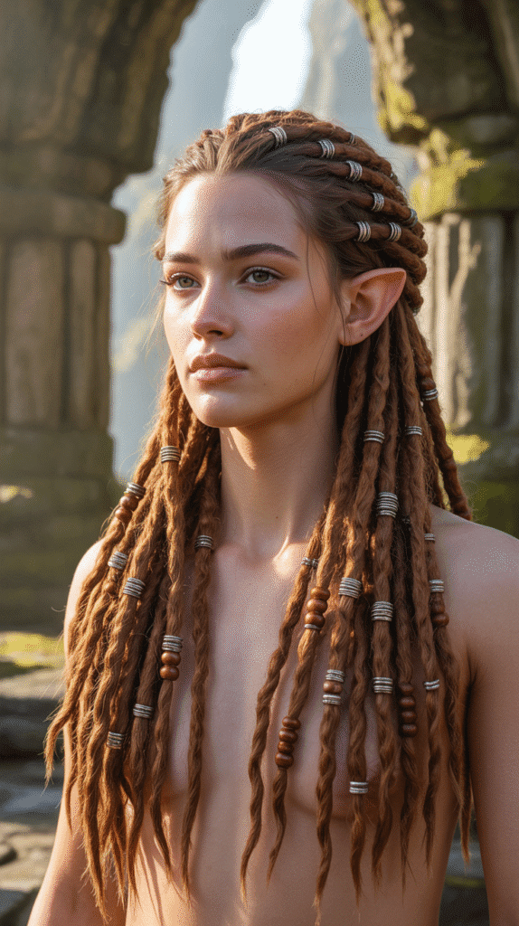 30 Enchanting Elf Hairstyle Drawings to Spark Your Fantasy Inspiration 24  Elven Dreadlocks with Decorations
