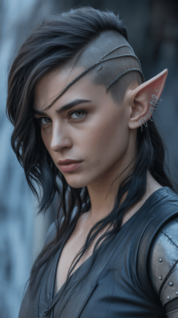 30 Enchanting Elf Hairstyle Drawings to Spark Your Fantasy Inspiration 6 Asymmetrical Side-Swept Designs