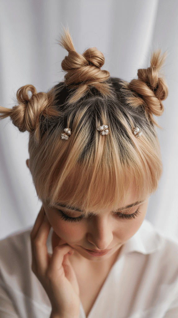 27 Whimsical Hairstyles for Short Hair That Feel Straight Out of a Fairytale 9  Crown of Mini Buns