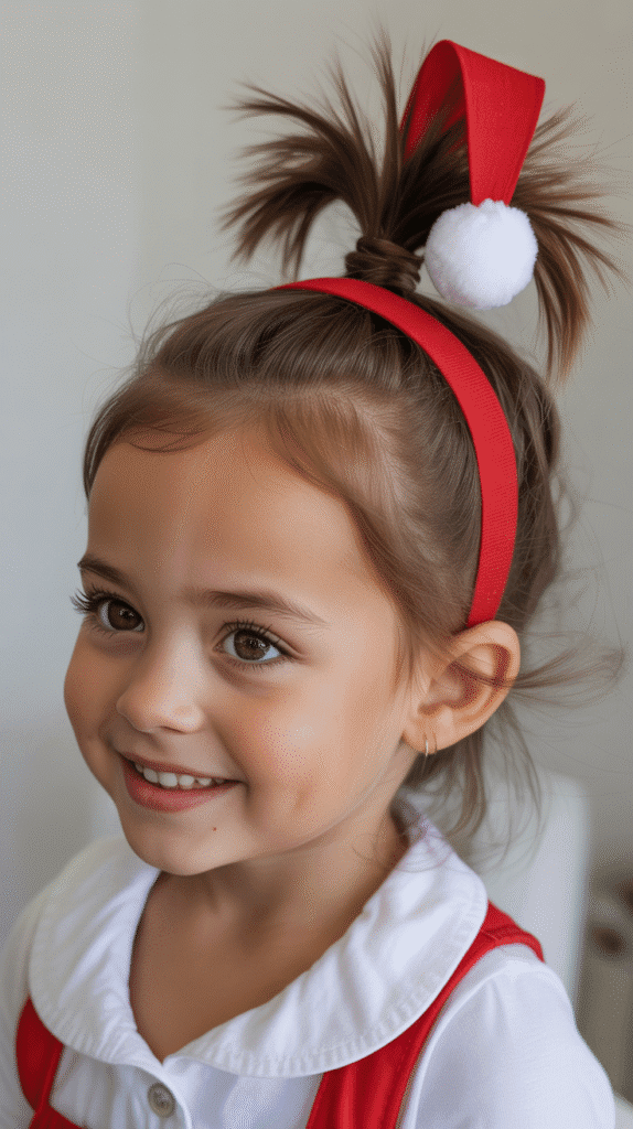 25 Adorable Christmas Hairstyles for Kids That Spark Holiday Joy 7 Santa Hat Topknot