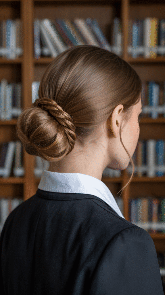 27 Easy Hairstyles for Long Hair for School That Are Cute and Quick 6 Low Twisted Bun