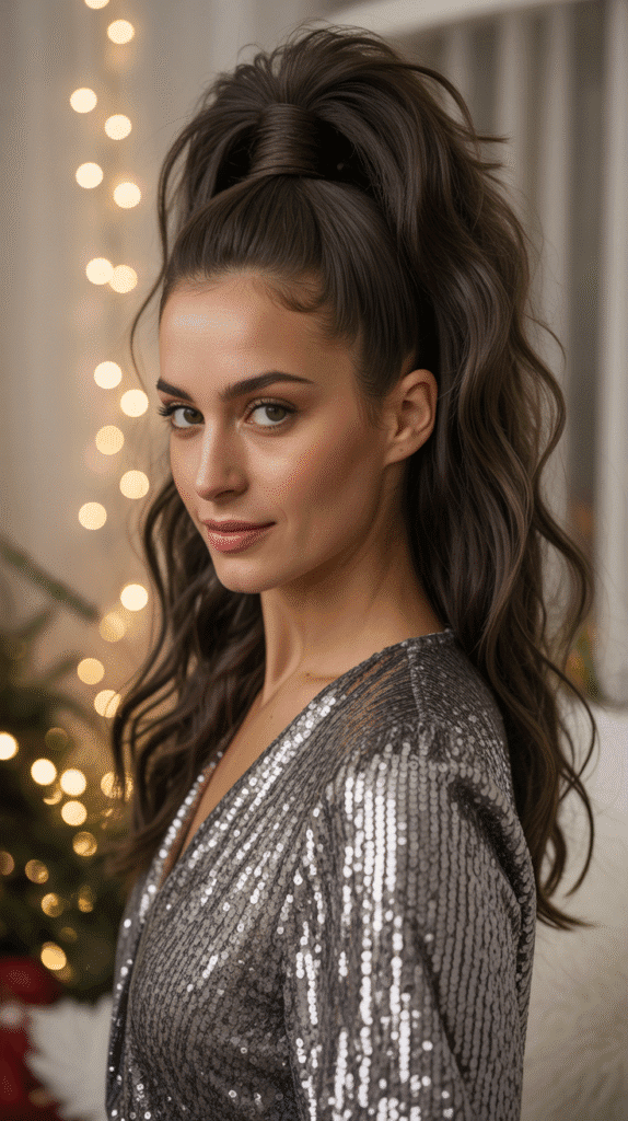 27 Beautiful Christmas Party Hairstyles for Thin Hair That Add Volume 6 Voluminous Ponytail with Wrapped Base