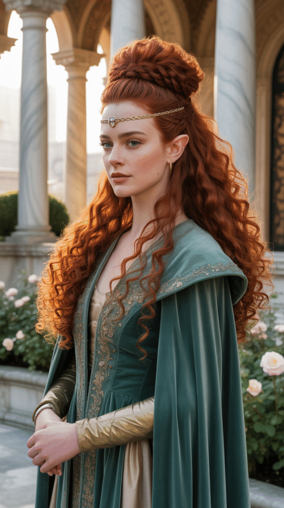 27 Gorgeous Elf Hairstyles for Curly Hair Full of Fantasy Charm 8 High Ponytail with Braided Wrap