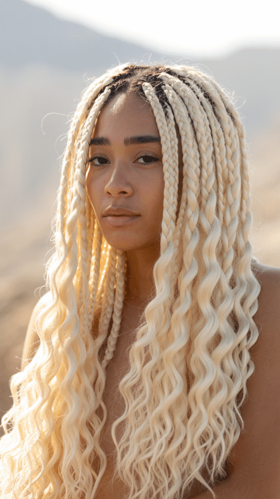 30 Long Blonde Hairstyles for Black Women That Slay All Year 11 Vanilla Blonde Knotless Braids