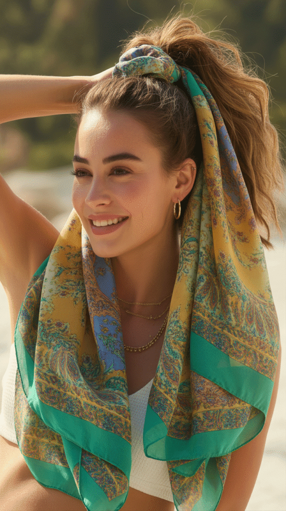 37 Easy Hairstyles to Keep Hair Out of Your Face 34 Scarf-Wrapped Ponytail