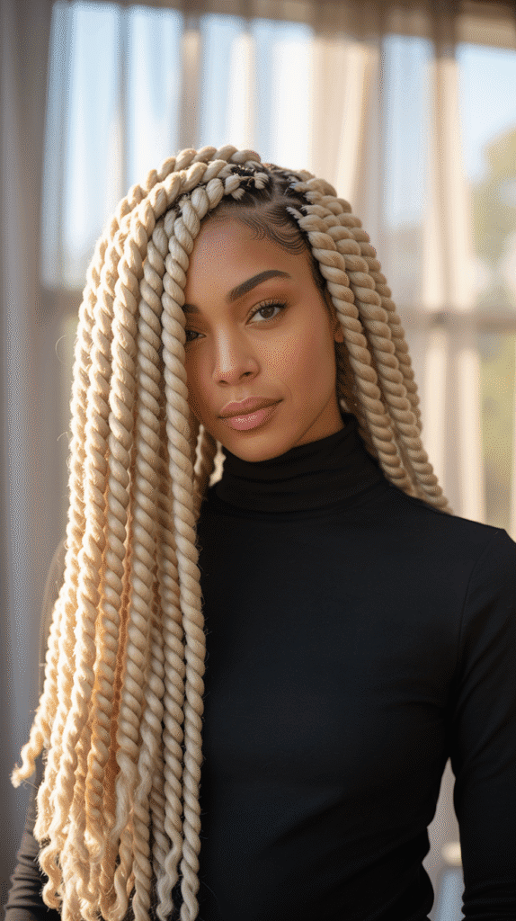 30 Long Blonde Hairstyles for Black Women That Slay All Year 6 Butter Blonde Senegalese Twists