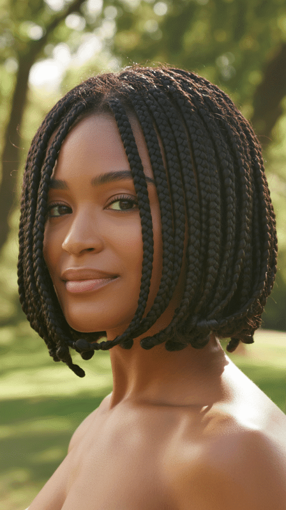 27 Chic Short Braided Hairstyles for Black Women 5 Knotless Box Braids Short Style