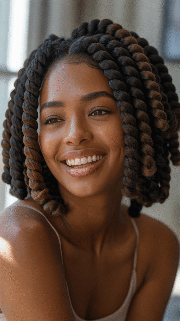 27 Chic Short Braided Hairstyles for Black Women 3 Jumbo Twist Bob