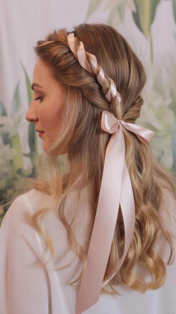 Twisted Rope Half-Up with Ribbons