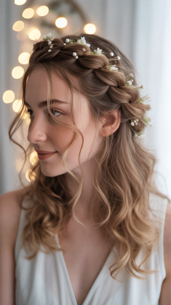 26 Stunning Whimsical Half-Up Hairstyles Perfect for Everyday Magic 13 Twisted Halo Half-Up