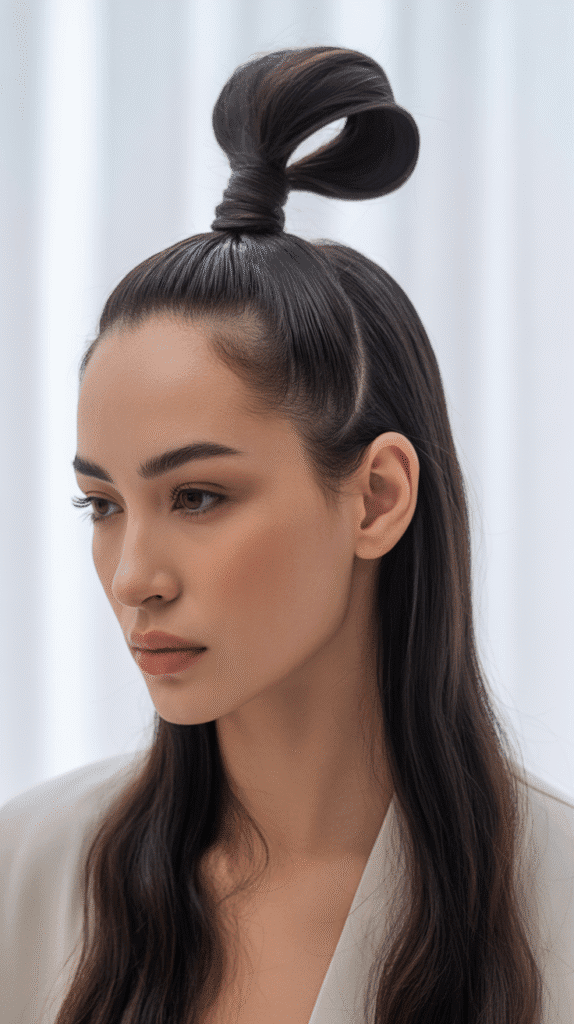 26 Stunning Whimsical Half-Up Hairstyles Perfect for Everyday Magic 11 Half-Up Top Knot