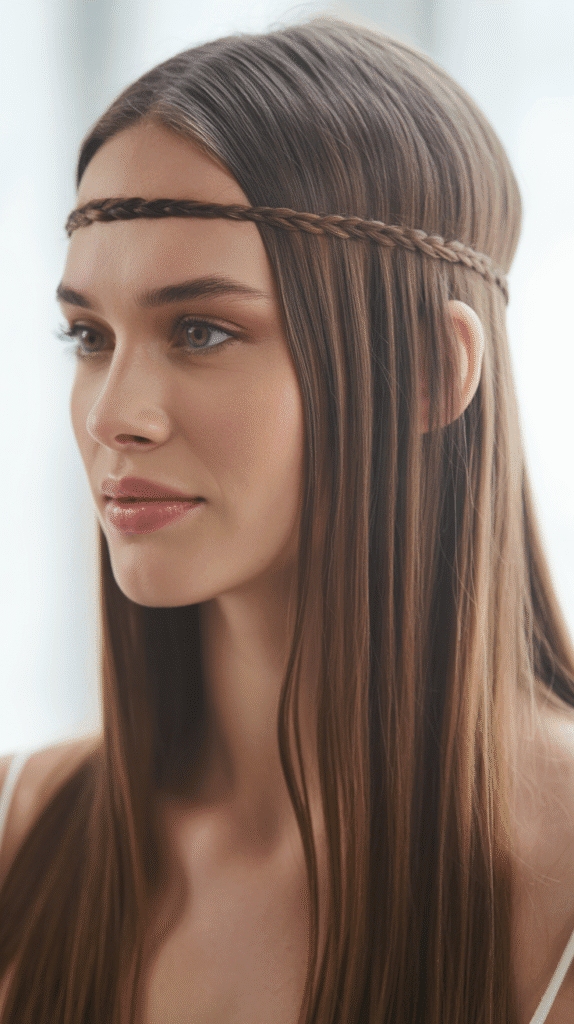27 Chic Whimsical Hairstyles for Straight Hair That Add a Touch of Grace 5 Braided Headband with Flowing Hair
