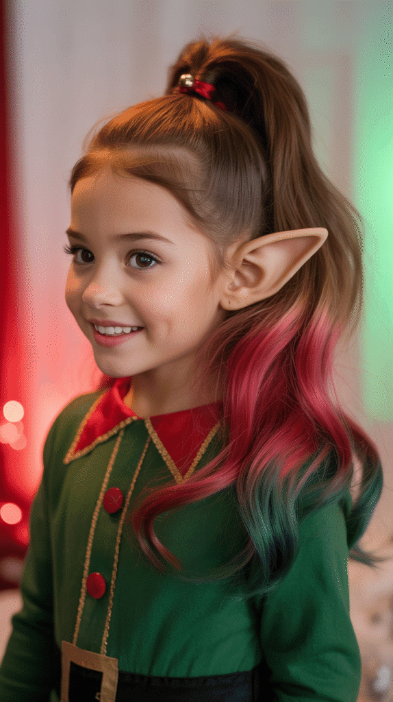 25 Cute Christmas Elf Hairstyles to Rock This Holiday Season 3 Colorful Ombre Ponytail