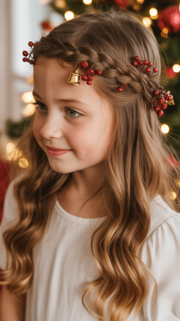 30 Cute Christmas Hairstyles for Girls Perfect for Holiday Parties 11 Braided Headband with Loose Waves