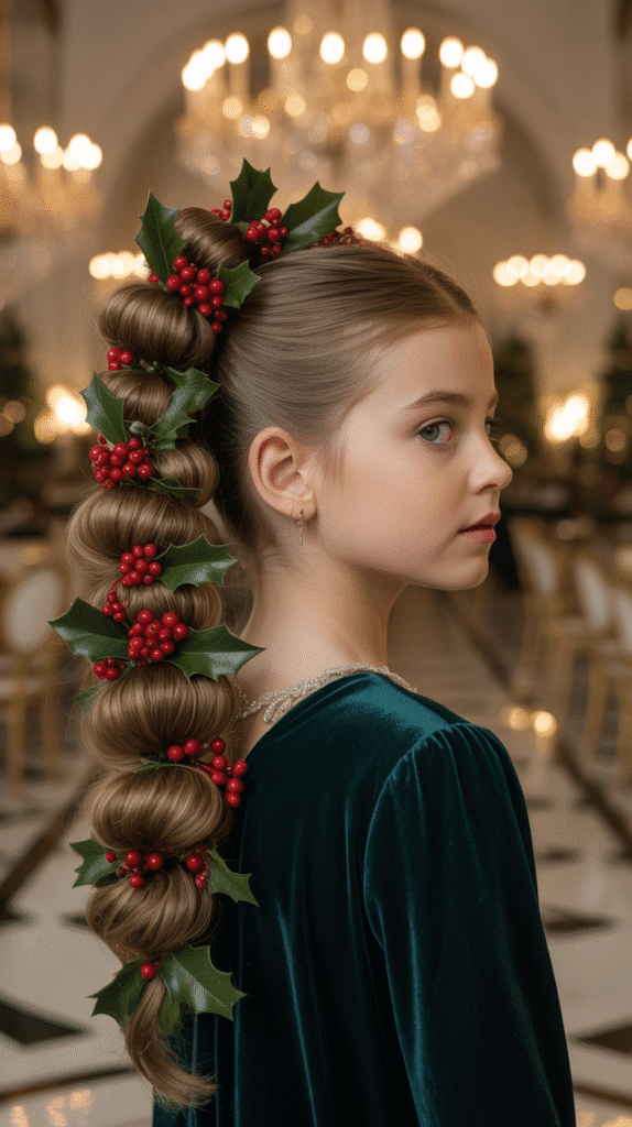 25 Cute Christmas Elf Hairstyles to Rock This Holiday Season 18 French Twist with Berry Clusters