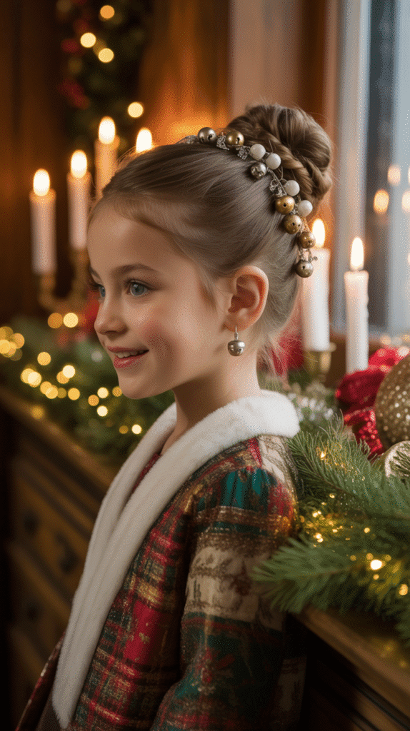 25 Cute Christmas Elf Hairstyles to Rock This Holiday Season 4 Twisted Side Bun with Bells