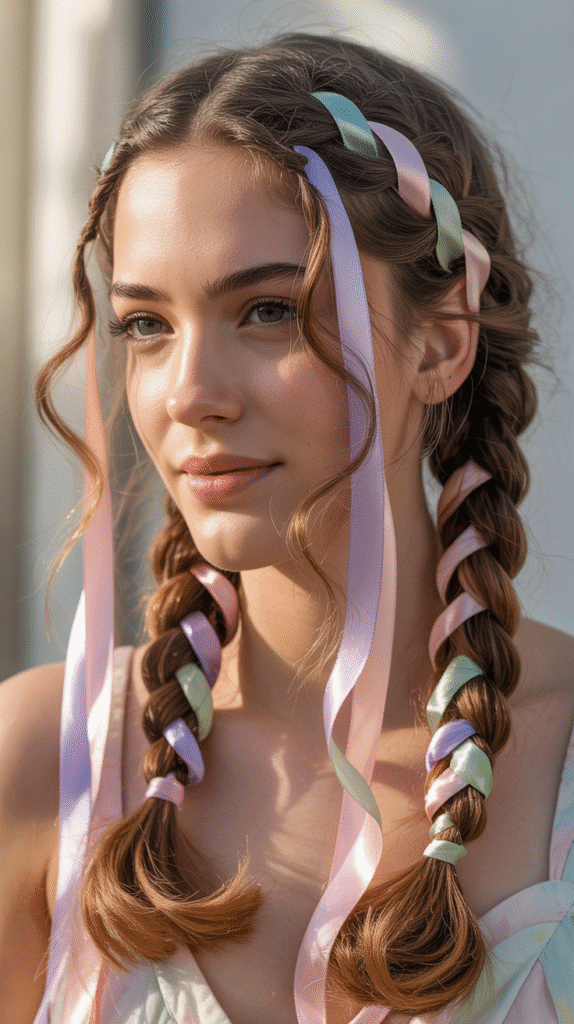 30 Dreamy Whimsical Hairstyles for Medium-Length Hair You'll Fall in Love With 30 Braided Pigtails with Ribbon