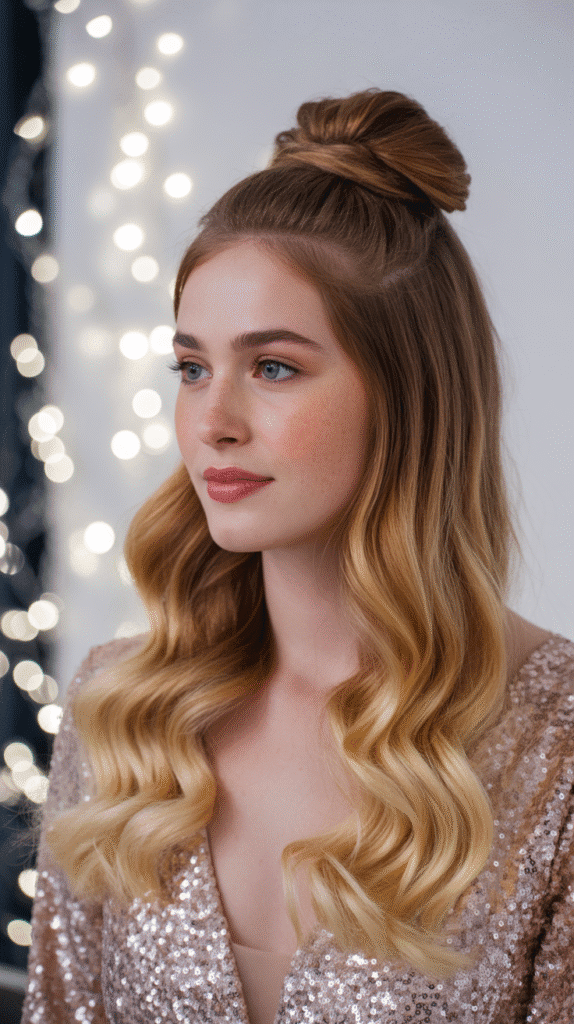 33 Elegant Christmas Party Updo Hairstyles for a Glam Look 11 Half-Up Twisted Bun