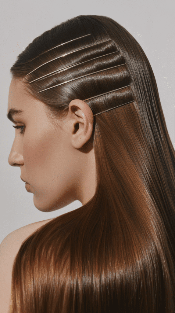 27 Chic Whimsical Hairstyles for Straight Hair That Add a Touch of Grace 17 Asymmetrical Tuck and Pin