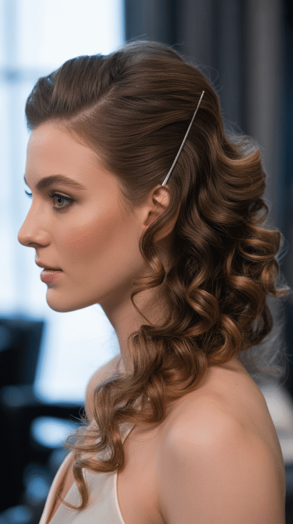 33 Stunning Curly Half-Up Half-Down Hairstyles 8 Side-Swept Curly Half-Up