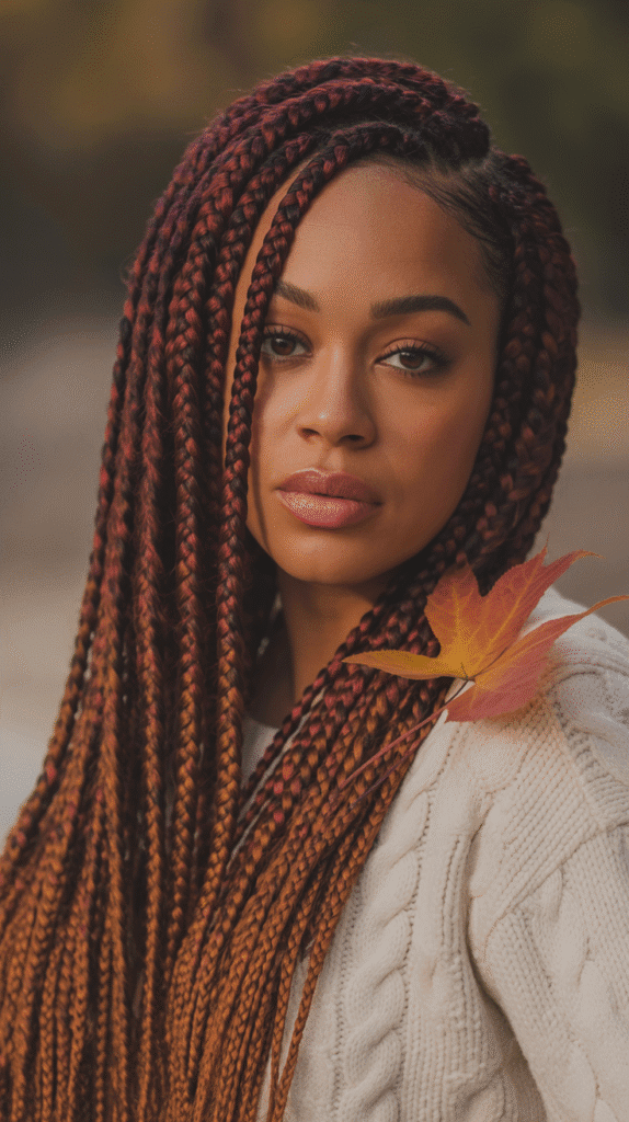 30 Cozy Fall & Winter Hairstyles for Black Women You'll Want to Copy 1 Box Braids with Warm Autumn Colors