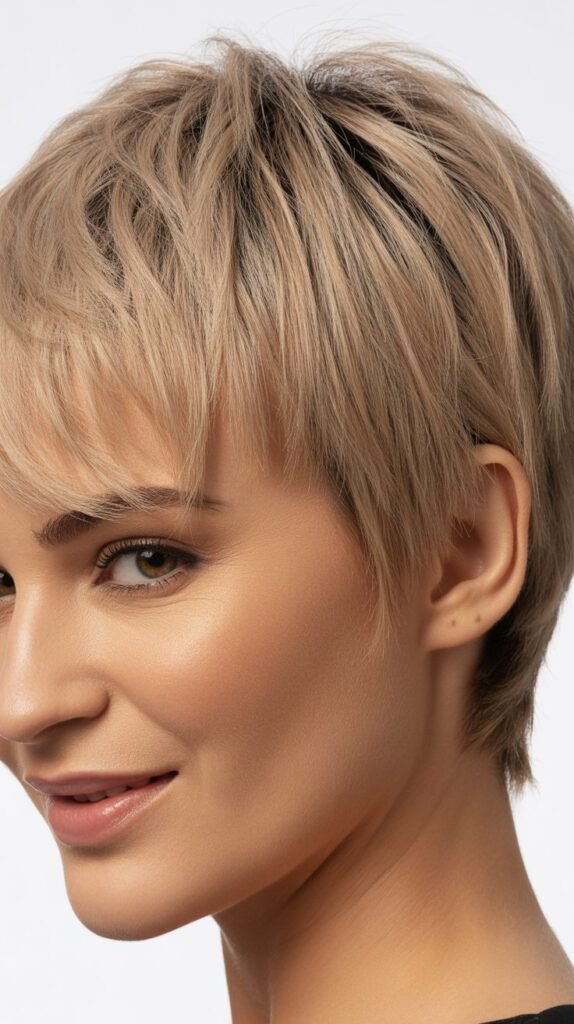  Textured Pixie with Piecey Bangs