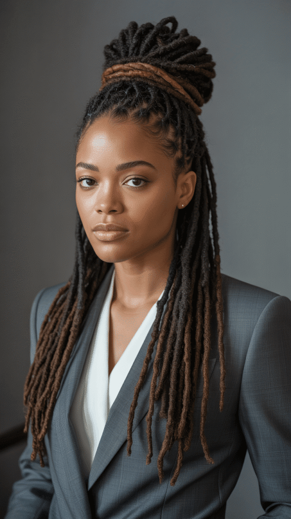 33 Latest Dreadlock Styles for Long Hair That Turn Heads 1 High Bun with Wrapped Base