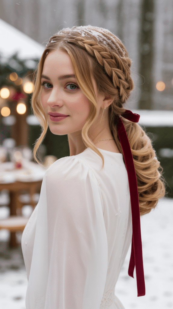 33 Simple Christmas Party Hairstyles for Medium Hair That Look Stunning 8 Dutch Braid into Low Ponytail