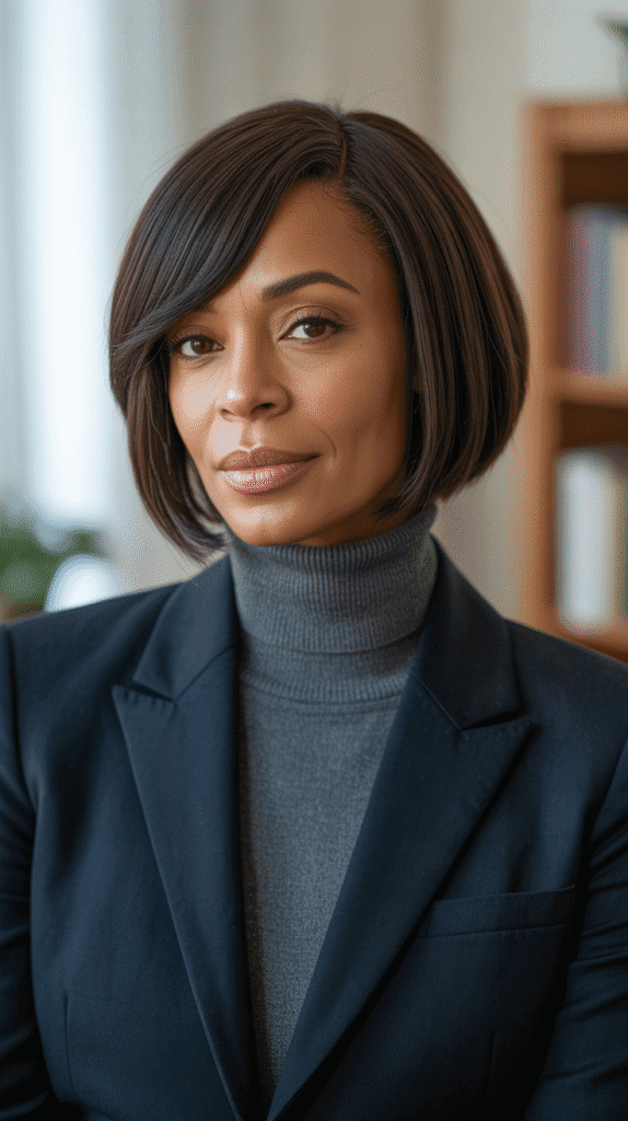 33 Elegant Winter Hairstyles for African American Women of All Ages 22 Bob with Side Bang