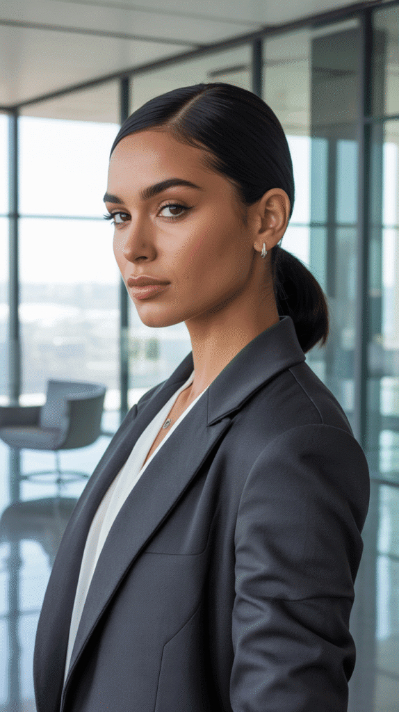 37 Easy Hairstyles to Keep Hair Out of Your Face 9 Low Ponytail with Middle Part