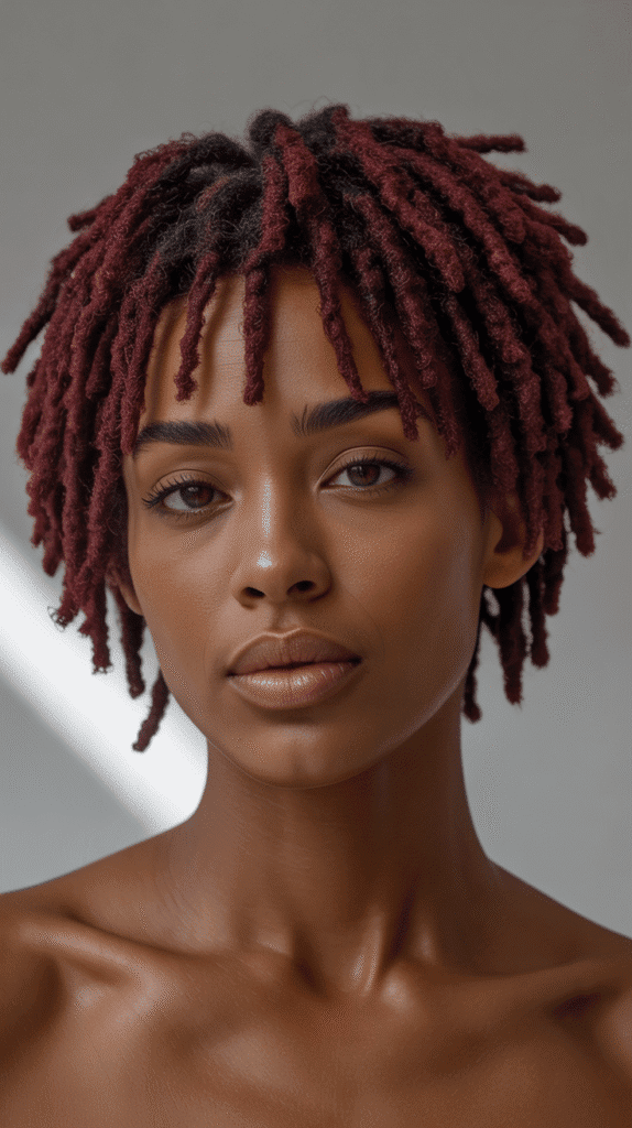 27 Latest Short Dreadlock Styles That Are Easy and Stylish 18 Burgundy or Wine-Colored Short Locs