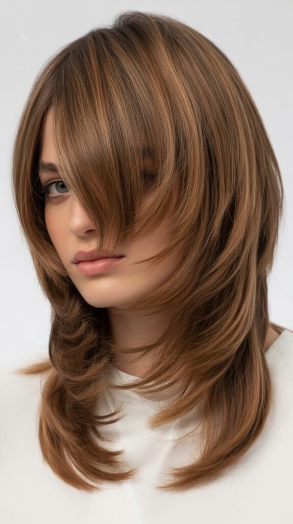 Layered Cut with Side Part and Long Bangs
