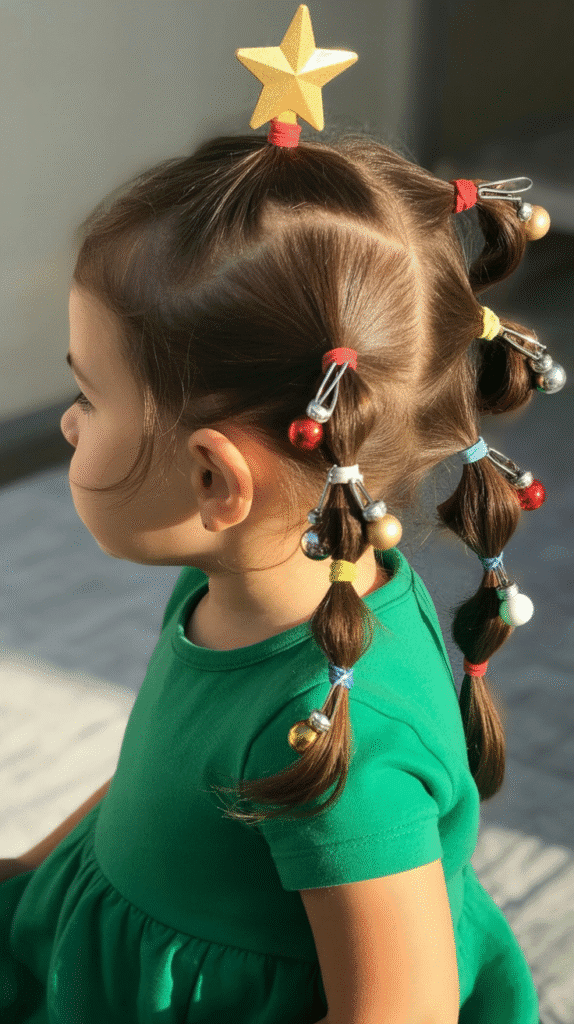 25 Adorable Christmas Hairstyles for Kids That Spark Holiday Joy 5 Christmas Tree Half-Up Style